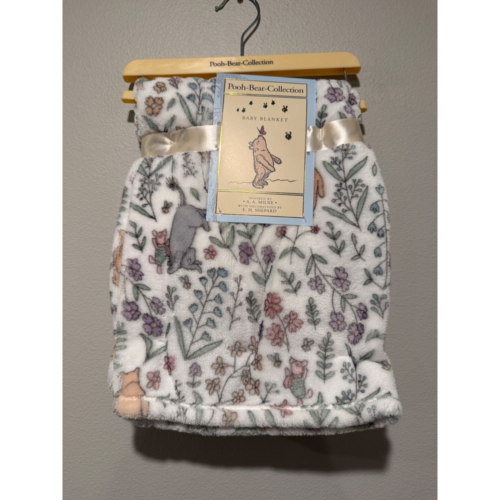 Pooh Bear Collection Classic Floral Baby Blanket Winnie Eeyore Piglet 30x40 NEW